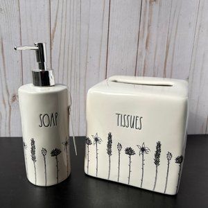 NWT Rae Dunn black and white flower bath set SOAP TISSUES ceramic by Magenta